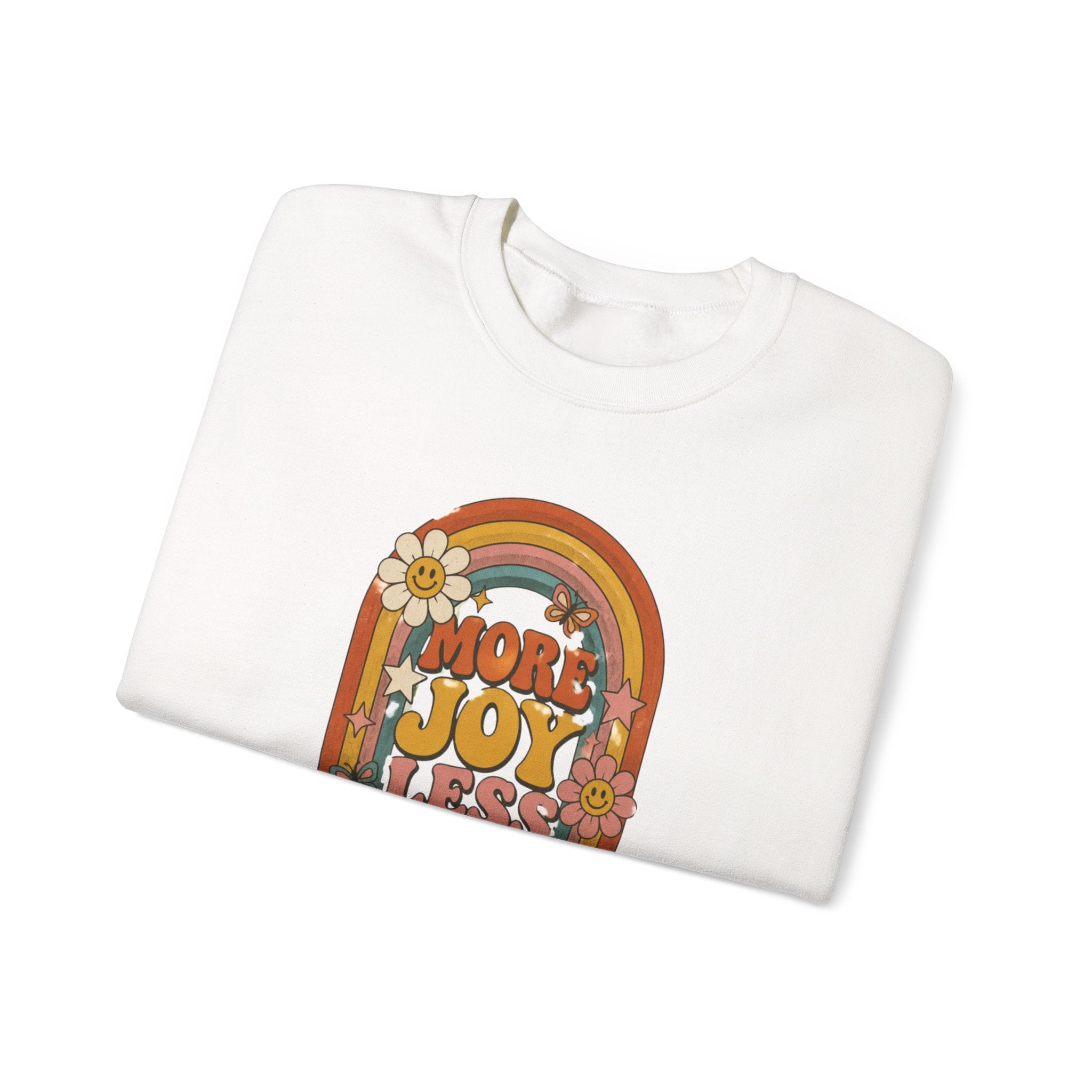 Retro Rainbow Sweatshirt — "More Joy Less Room Noise" Floral Crewneck