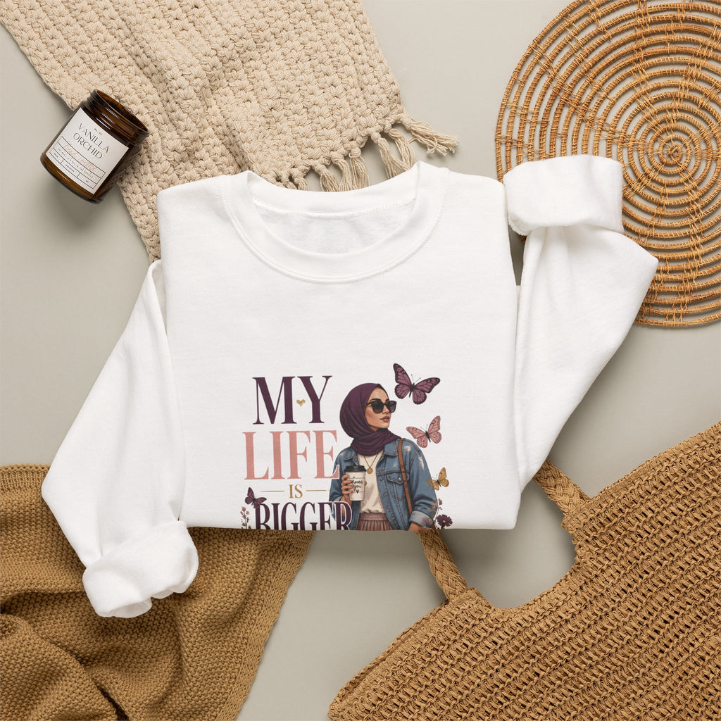 Crewneck Sweatshirt — "My Life Is Bigger Than Your Ego" Vintage Bookish Graphic