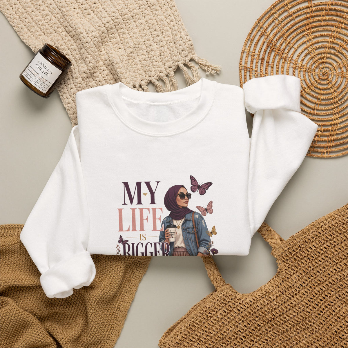 Crewneck Sweatshirt — "My Life Is Bigger Than Your Ego" Vintage Bookish Graphic