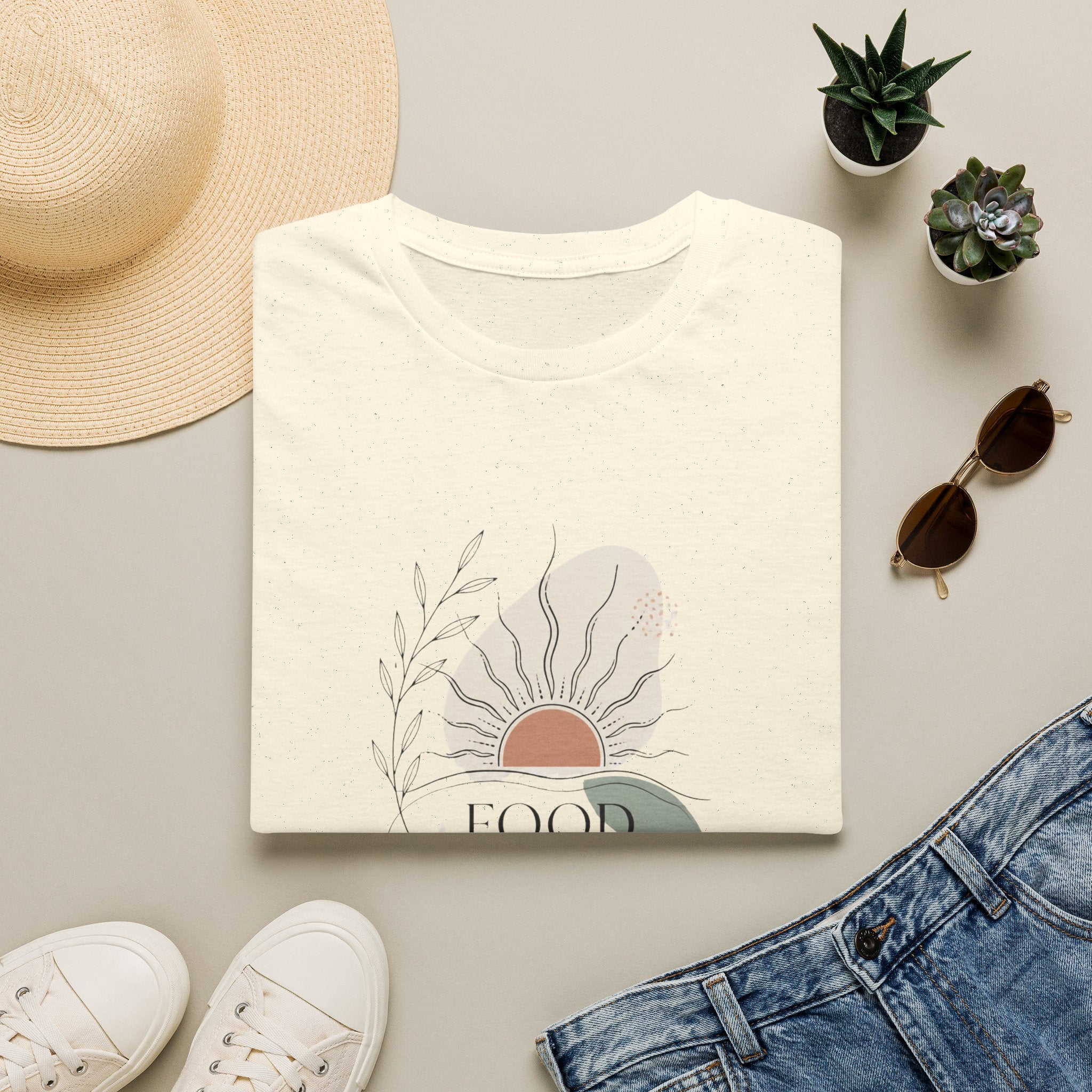 Abstract Sunflower Graphic T-Shirt — 'Good Vibes' Minimal Boho Tee