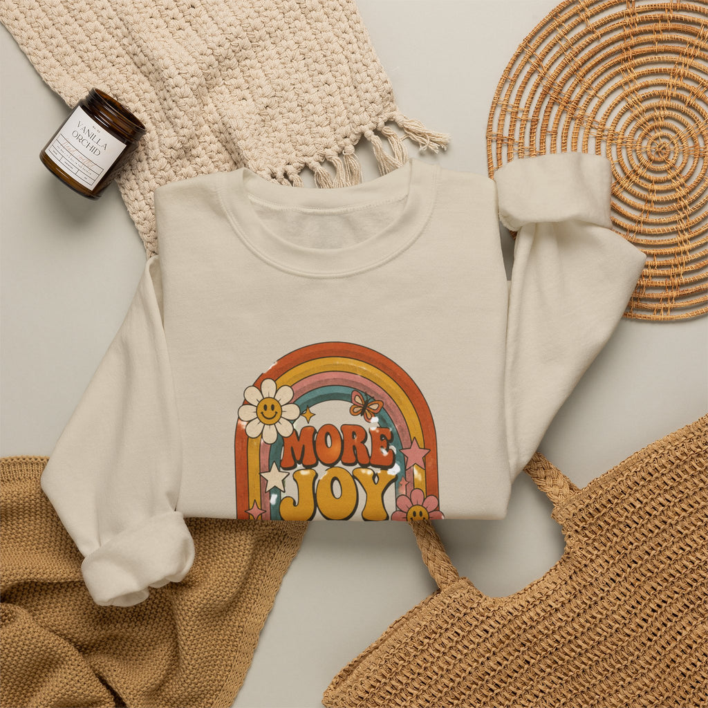 Retro Rainbow Sweatshirt — "More Joy Less Room Noise" Floral Crewneck