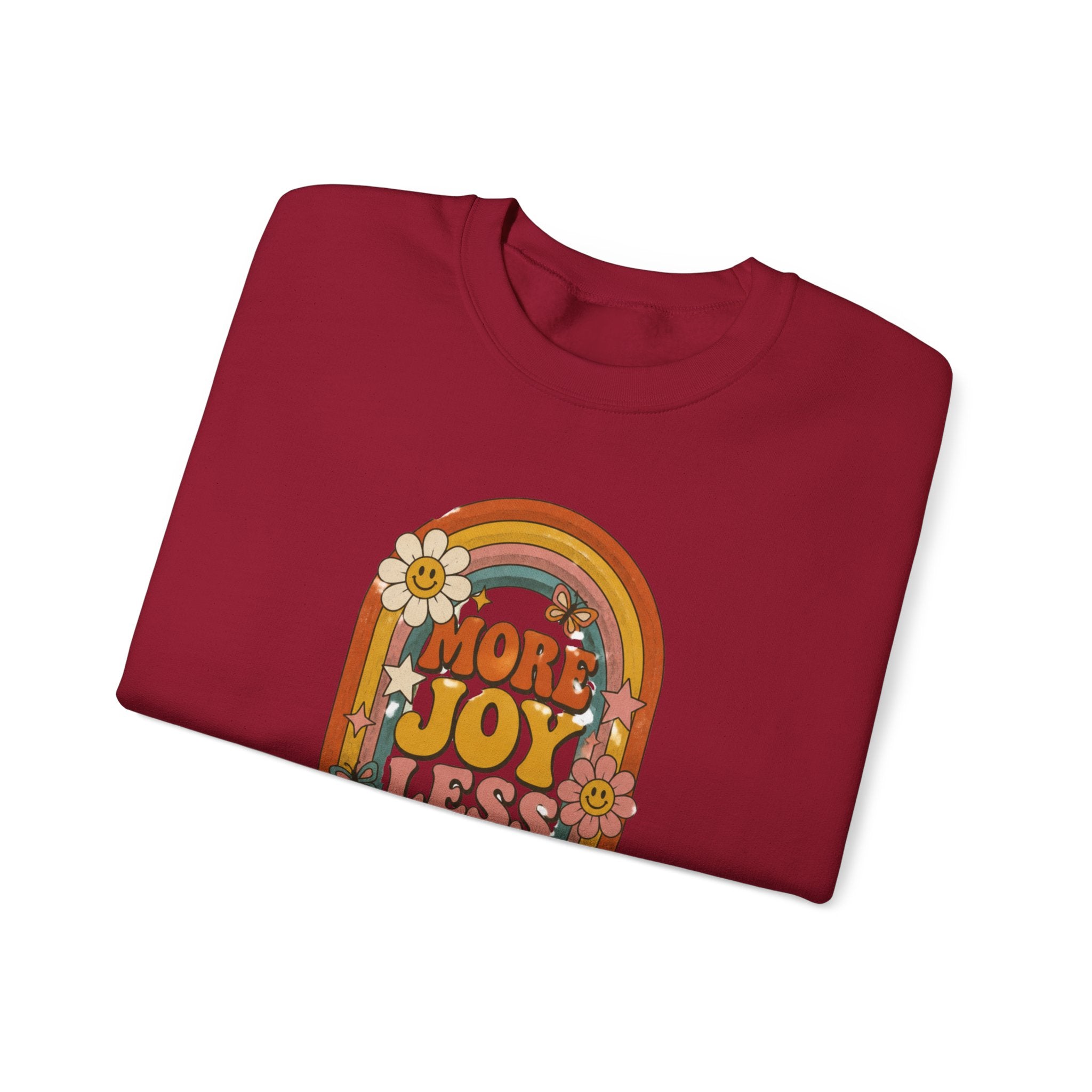 Retro Rainbow Sweatshirt — "More Joy Less Room Noise" Floral Crewneck