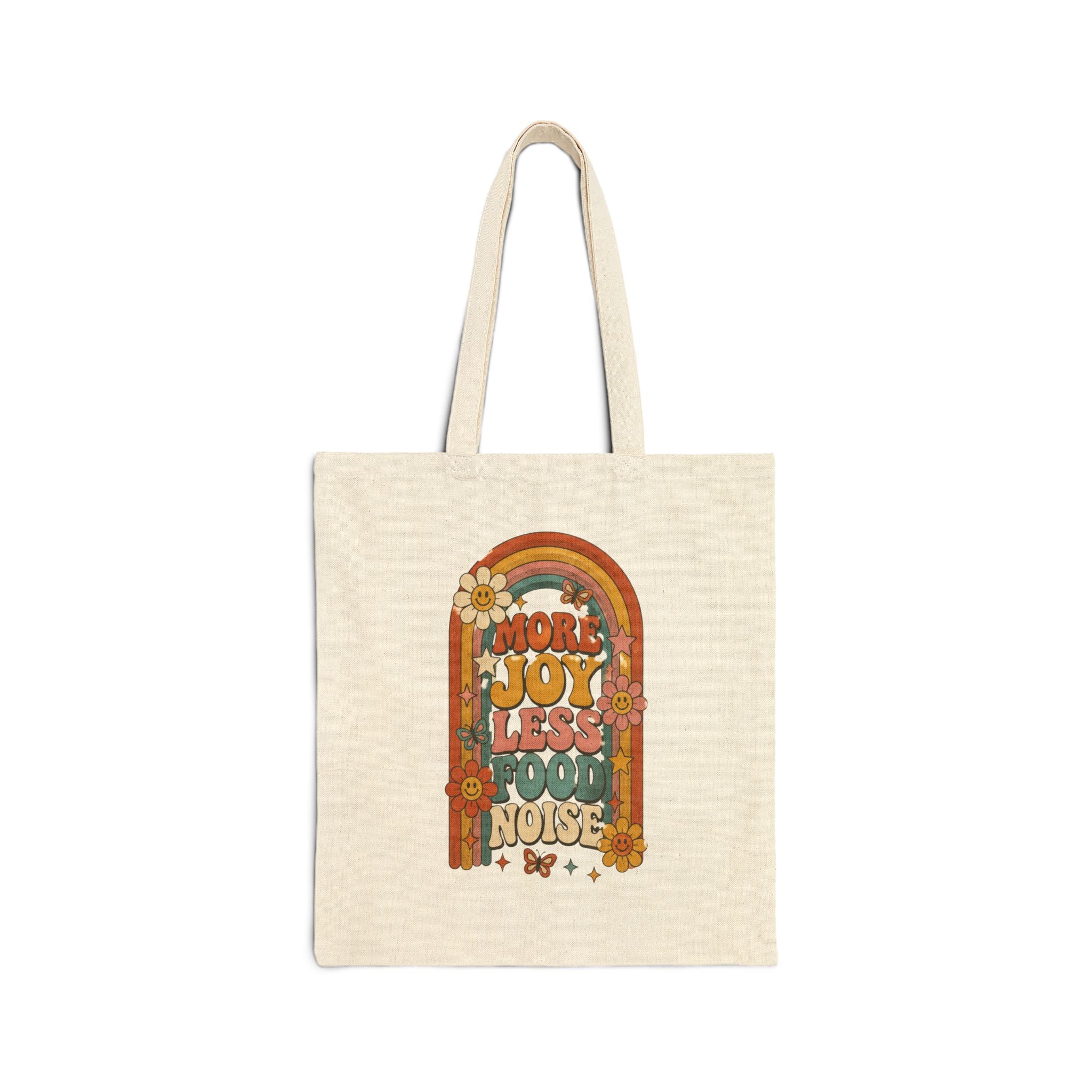 Tote — Retro Rainbow ’More Love Less Noise’ Floral Canvas Bag