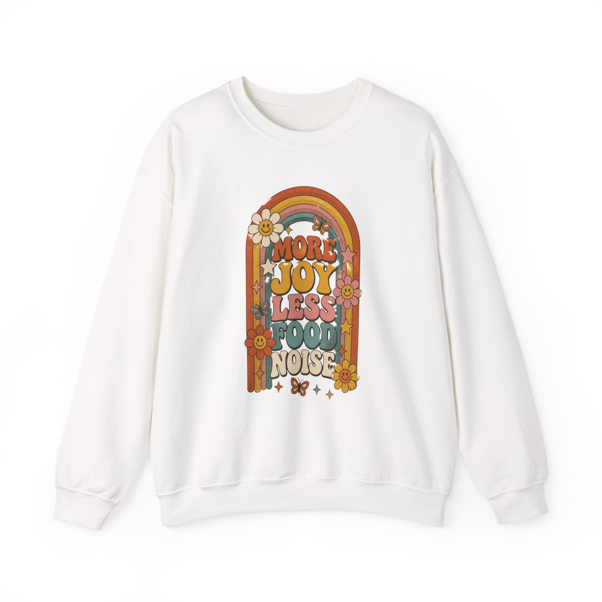 Retro Rainbow Sweatshirt — "More Joy Less Room Noise" Floral Crewneck