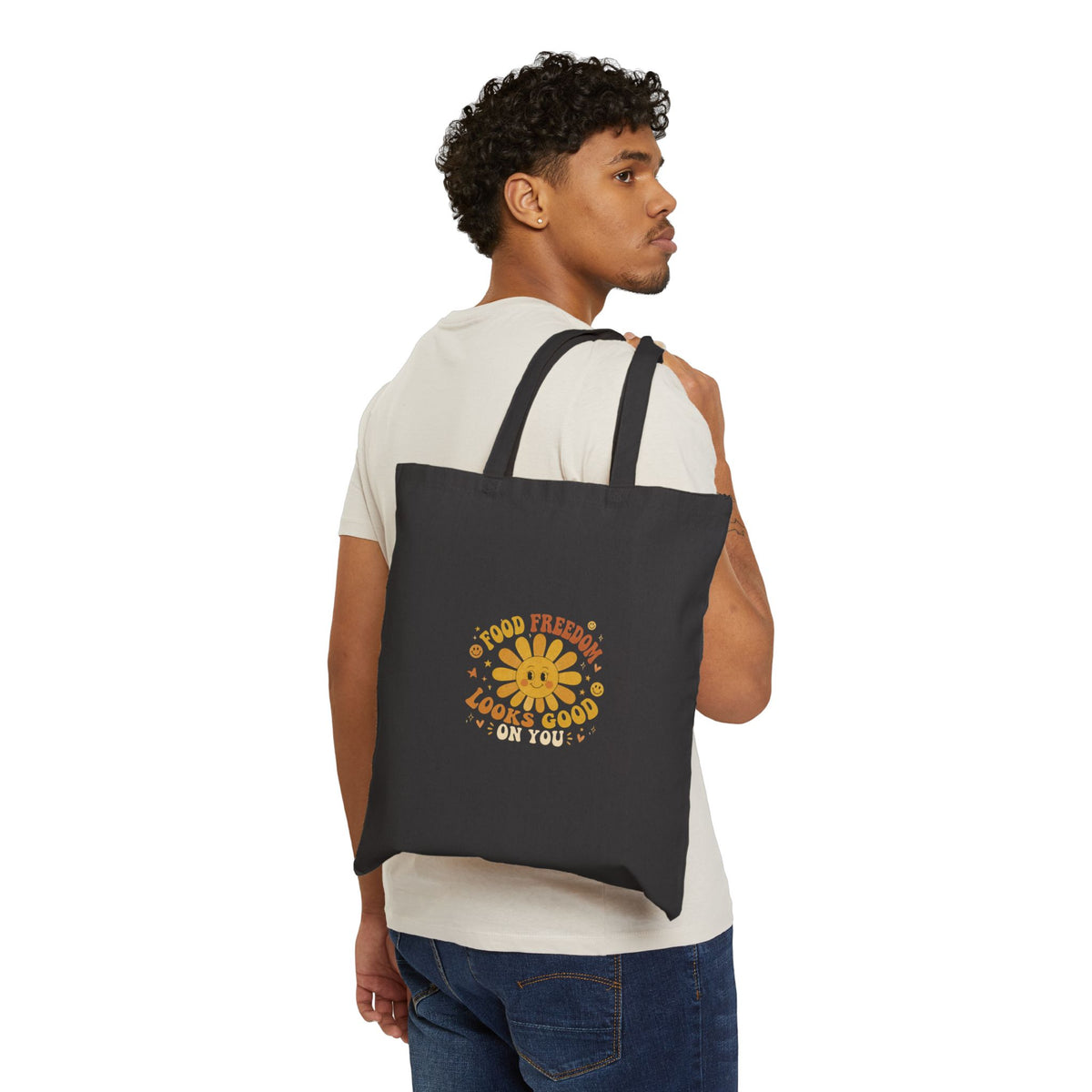 Tote Bag — "Food Freedom Looks Good On You" Retro Daisy Canvas Tote