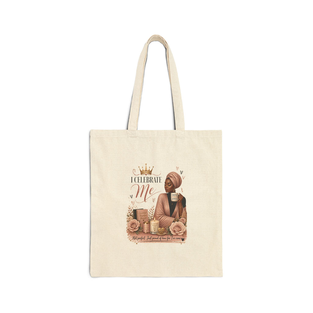 Celebrate Me Canvas Tote Bag — Inspirational Black Woman Portrait Tote