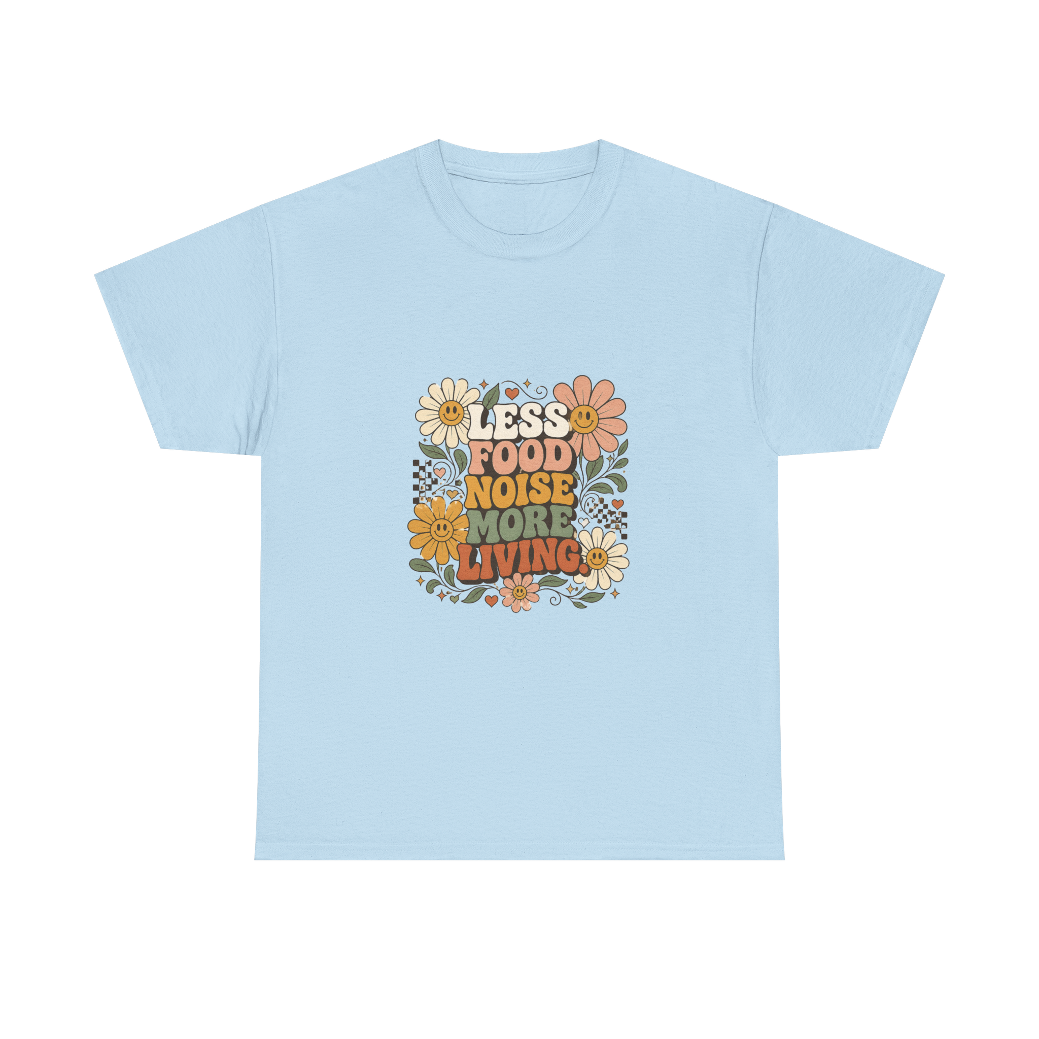 Retro Floral 'Less Food, More Living' T-Shirt