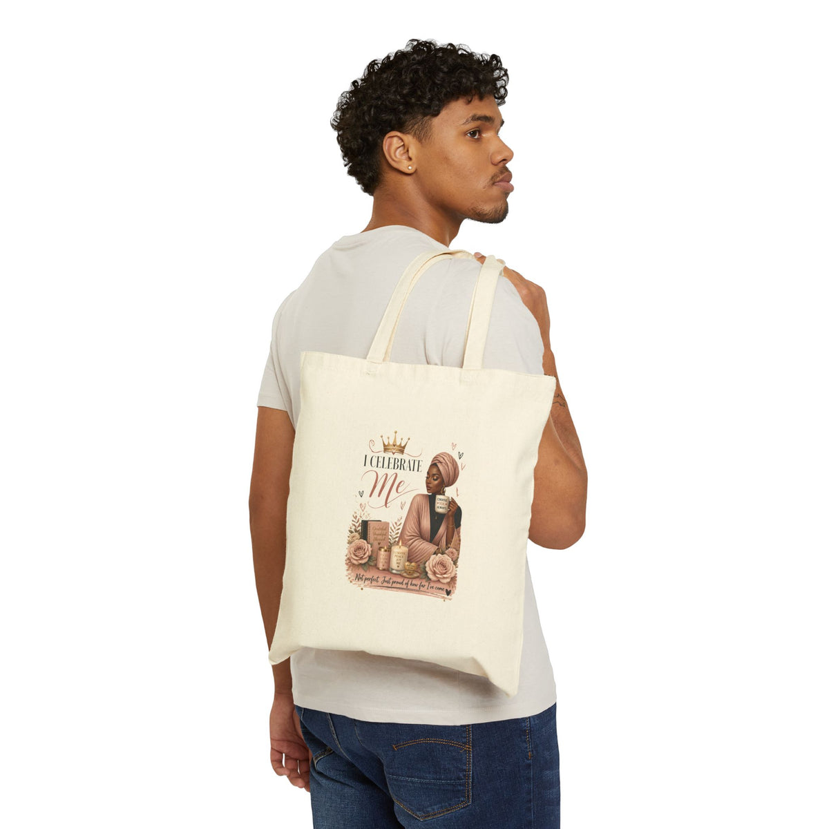 Celebrate Me Canvas Tote Bag — Inspirational Black Woman Portrait Tote
