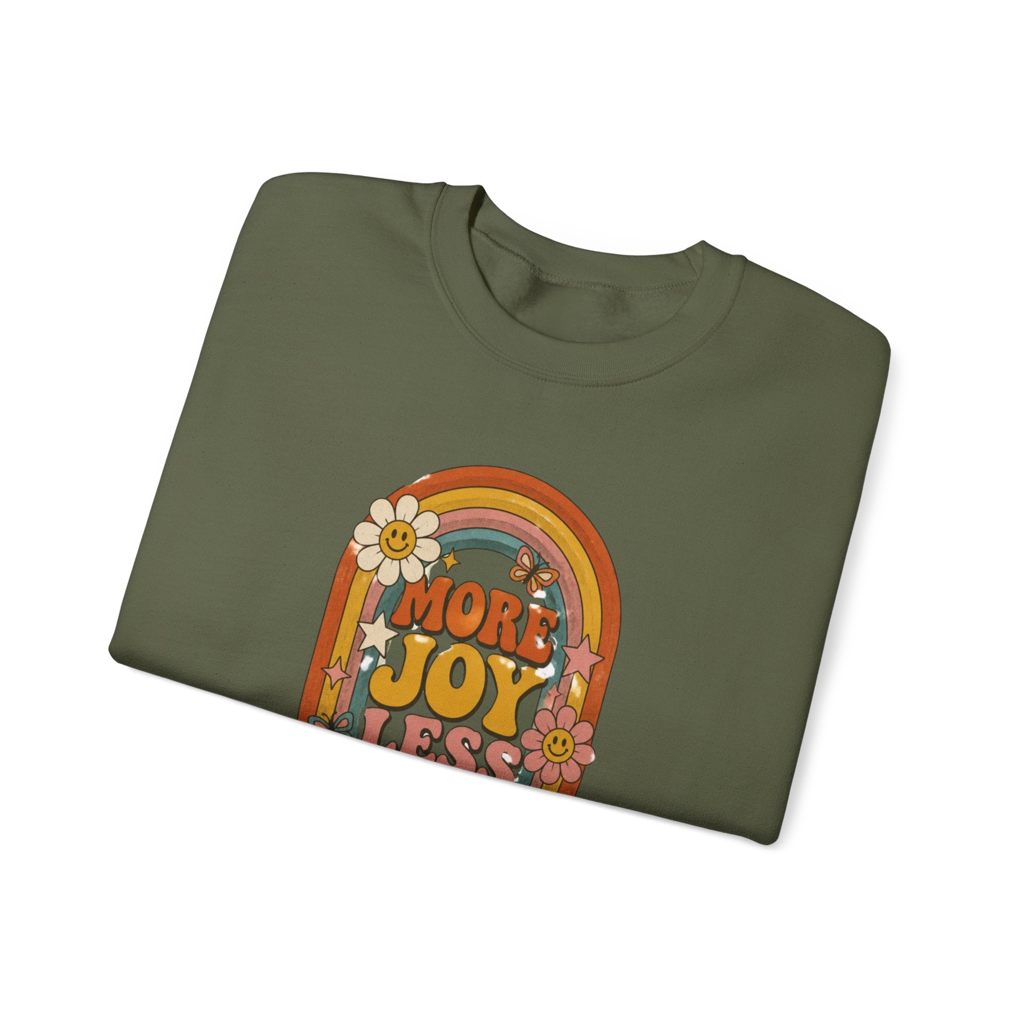Retro Rainbow Sweatshirt — "More Joy Less Room Noise" Floral Crewneck