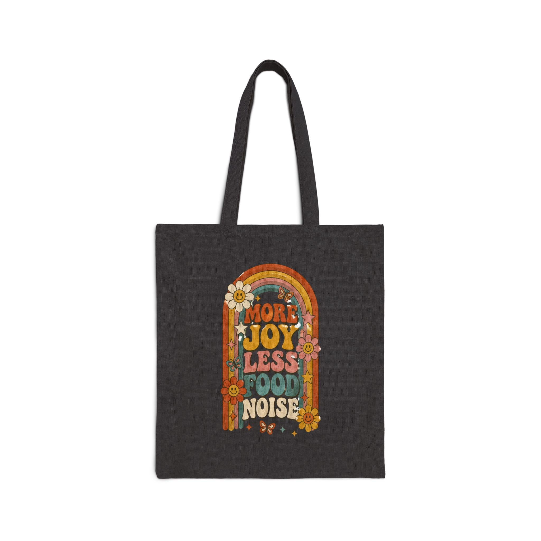 Tote — Retro Rainbow ’More Love Less Noise’ Floral Canvas Bag