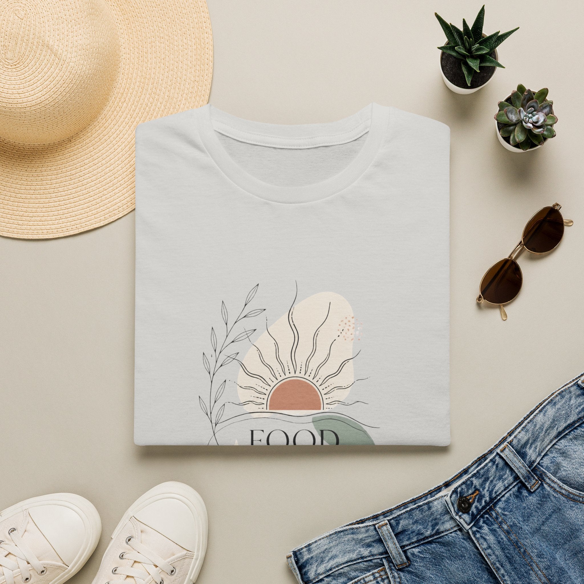 Abstract Sunflower Graphic T-Shirt — 'Good Vibes' Minimal Boho Tee