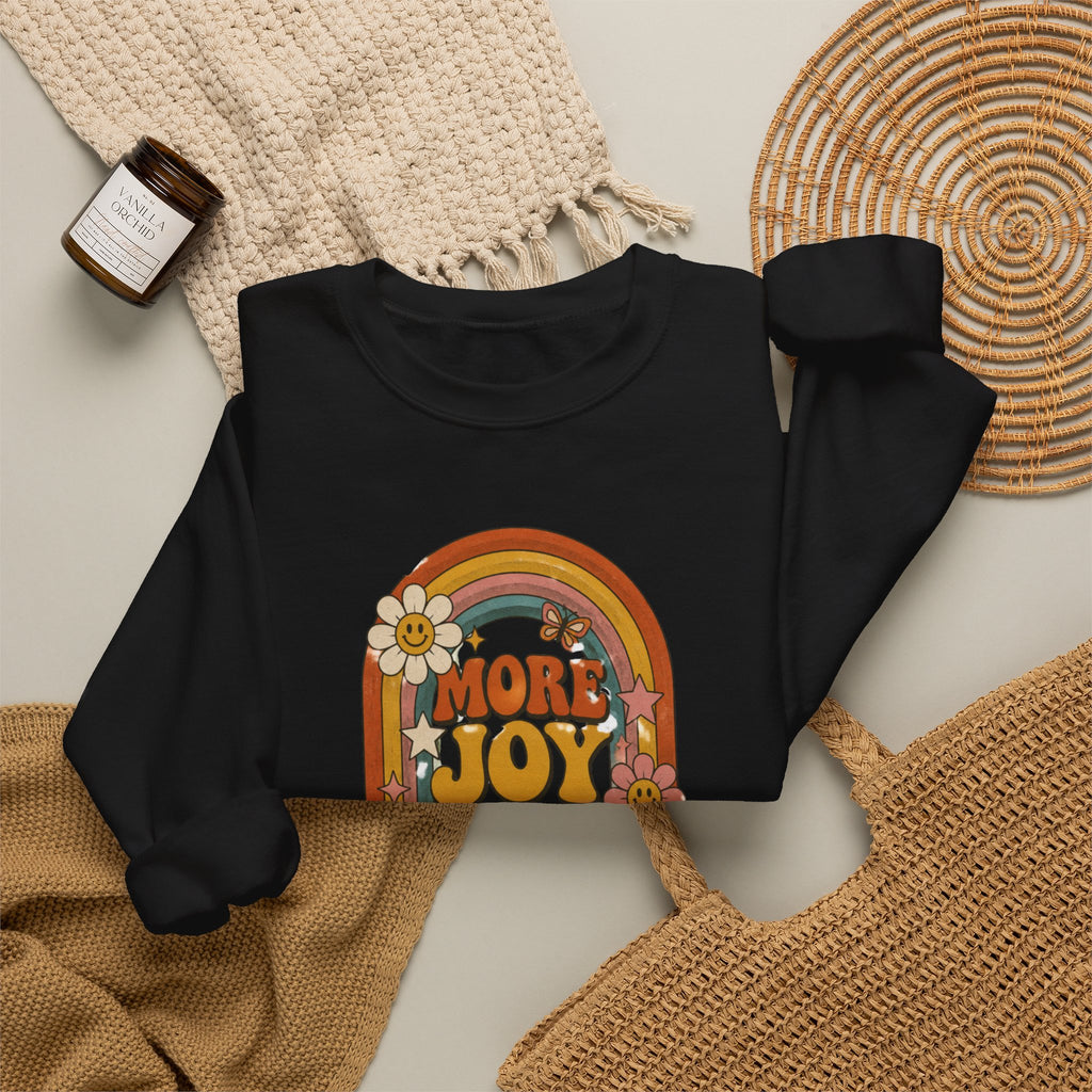 Retro Rainbow Sweatshirt — "More Joy Less Room Noise" Floral Crewneck