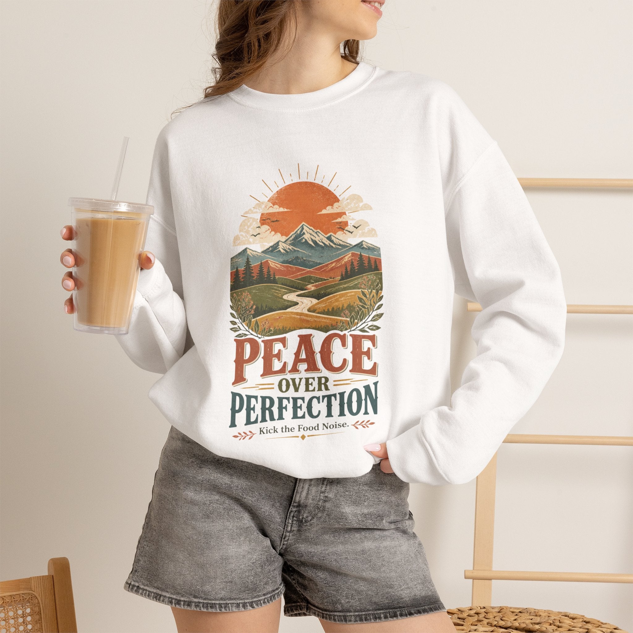 Peace Over Perfection Crewneck Sweatshirt – Vintage Mountain Graphic