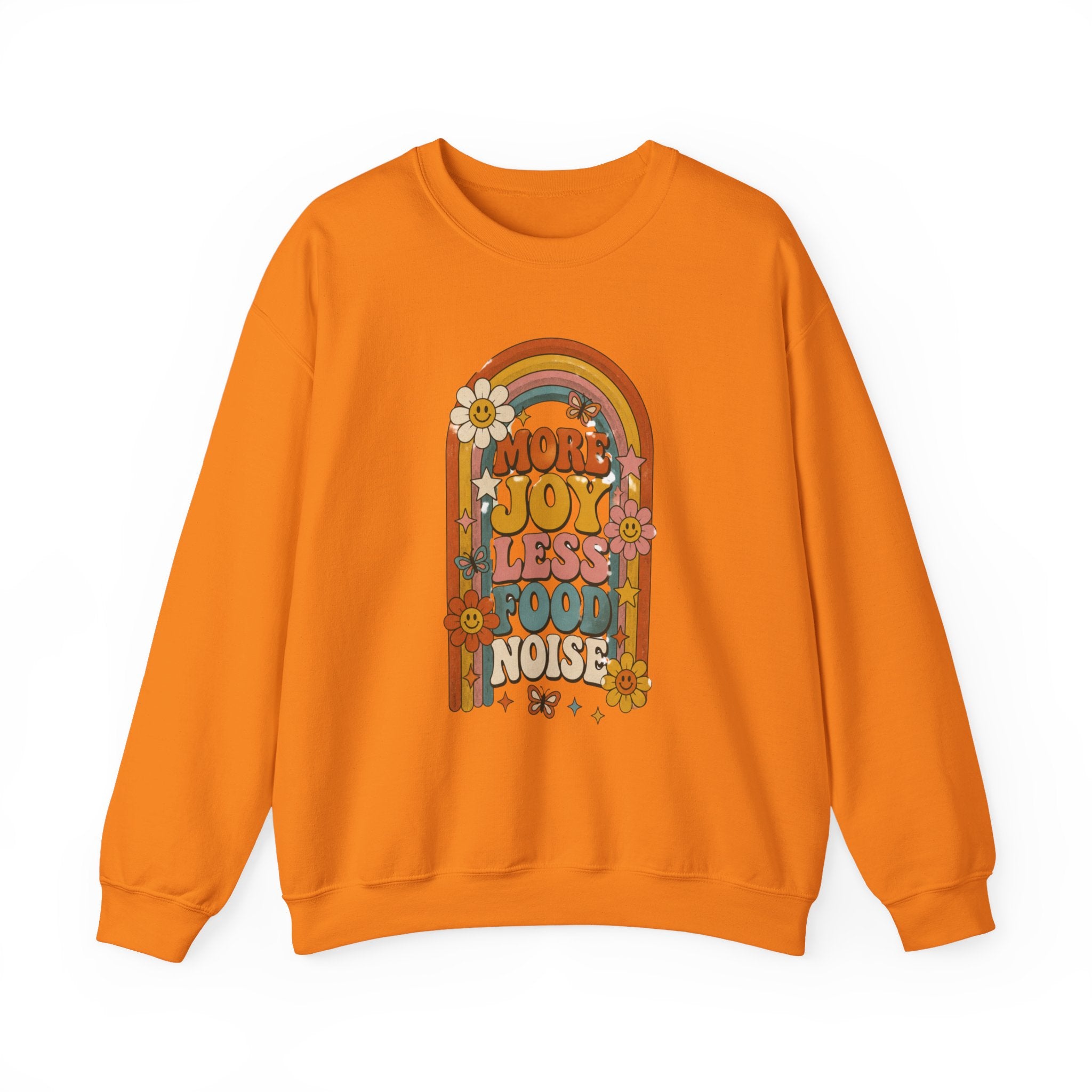 Retro Rainbow Sweatshirt — "More Joy Less Room Noise" Floral Crewneck