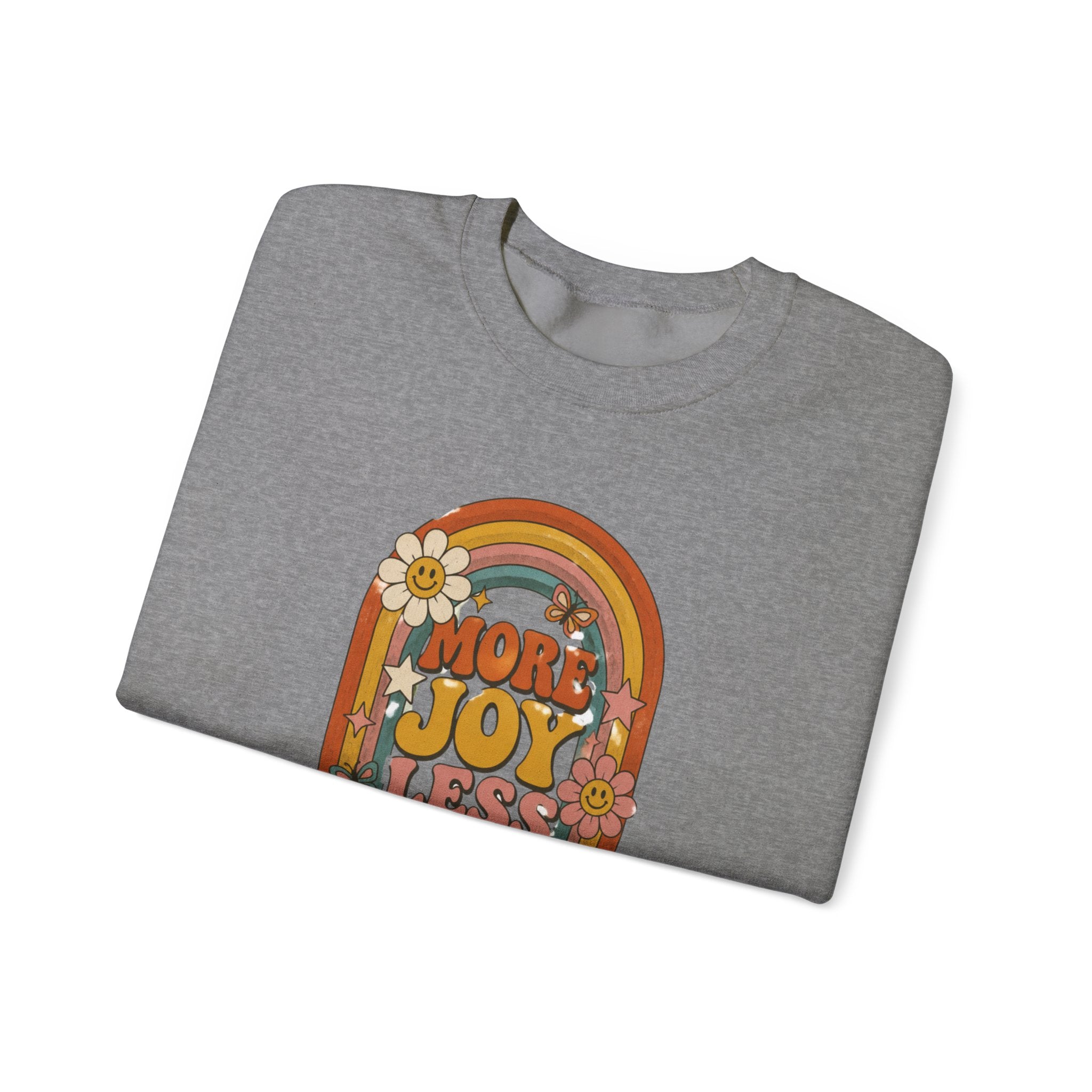 Retro Rainbow Sweatshirt — "More Joy Less Room Noise" Floral Crewneck